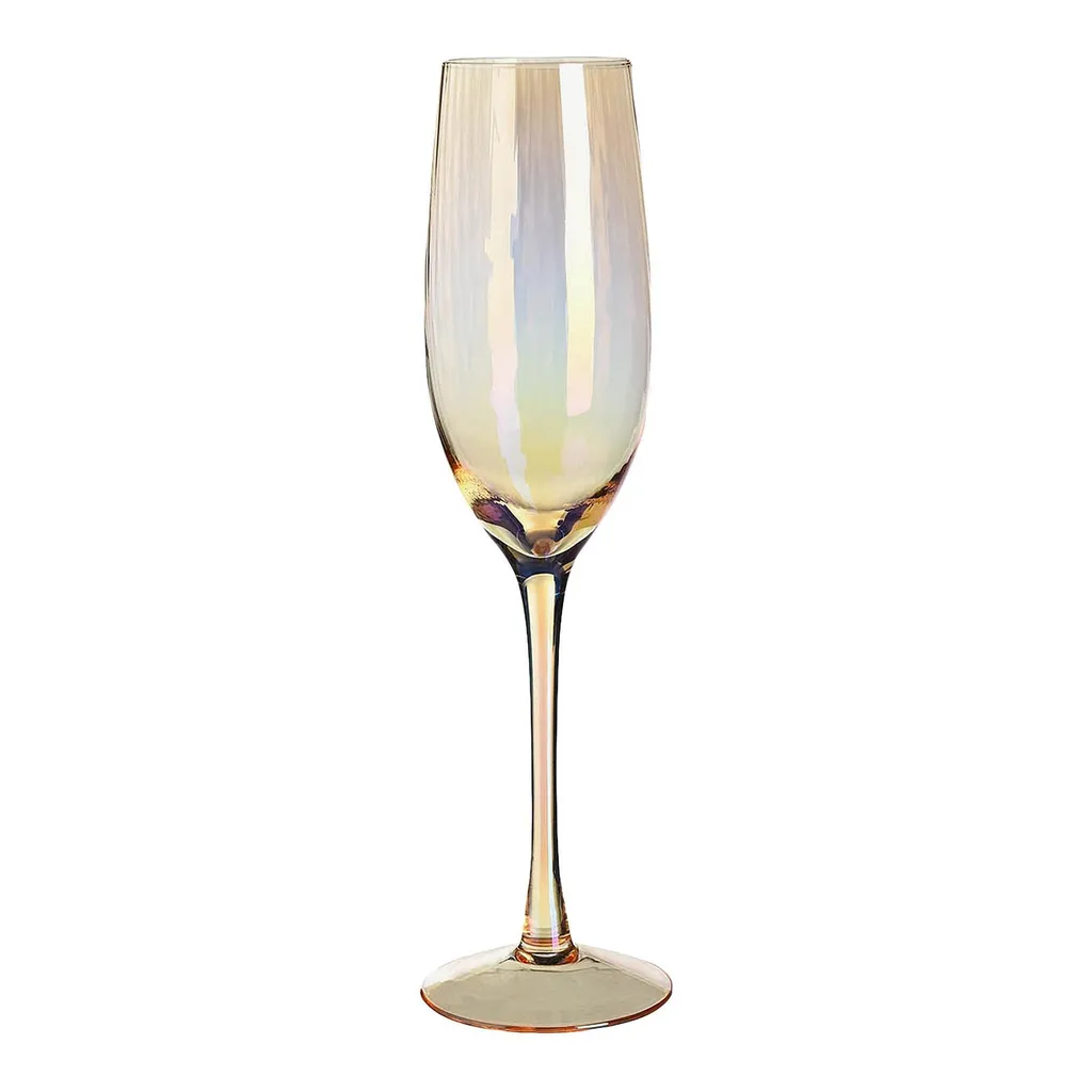 DEPOT Sektglas Fancy mit Regenbogenglas, Rillen, Skandinavisch, Sektflöte, Proseccoglas aus Glas, Ø 7 cm, H 25 cm, Bunt